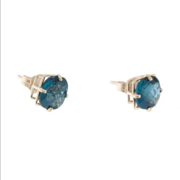 Brand New 14K Yellow Gold London Blue Topaz Stud Earrings