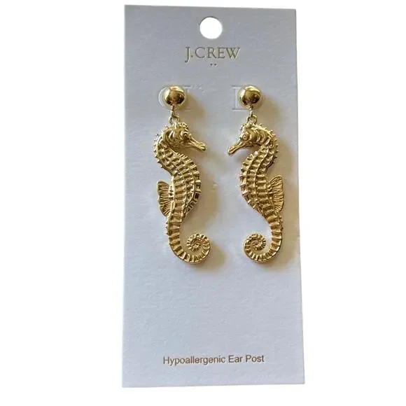 NWT J. Crew Gold Seahorse Statement Earrings