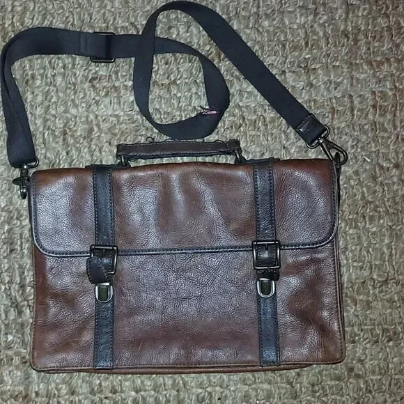 Vintage Fossil Leather Crossbody Messenger Laptop Bag