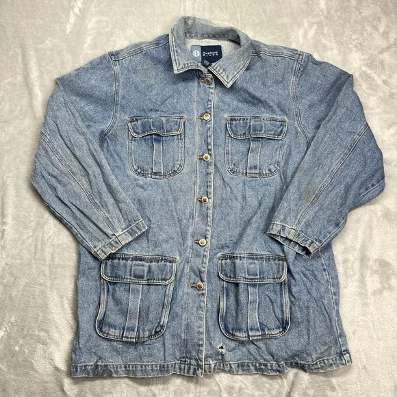 Avenue Blues Denim Chore Barn‎ Jacket Girls 18/20 Blue Medium Wash Button Front