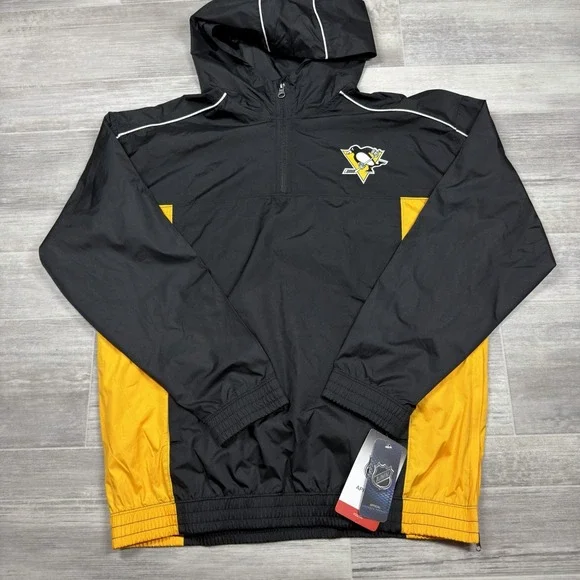 NHL Pittsburg Penguins Windbreaker Youth Large 14/16 Black/Gold‎ Lightweight New