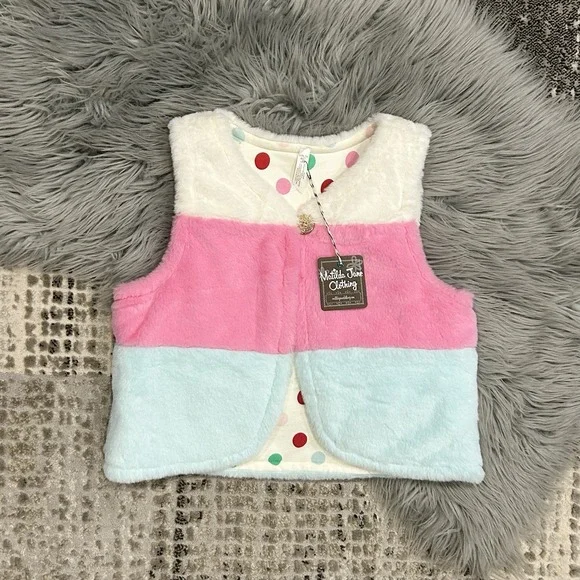 Matilda Jane Girls Gumdrop Lane Vest Size 14 Polka Dot Fur‎ Vest New