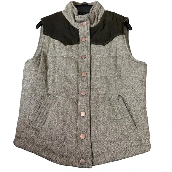 CASONO Kids Quilted Tweed Vest Brown Suede Accents Snap Front Size Youth Large
