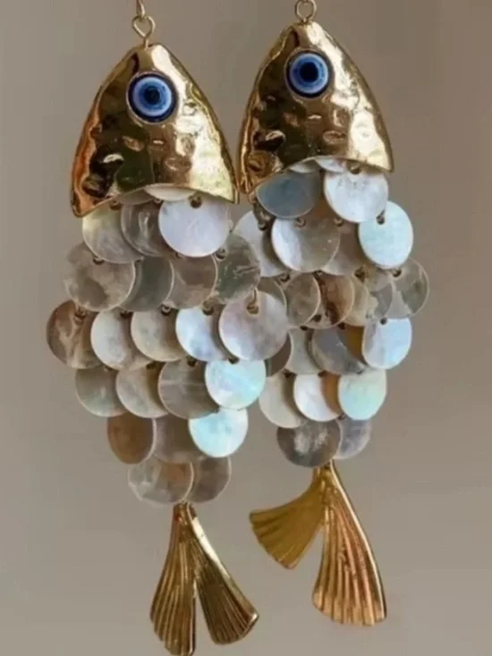 Perla Fish Goddess Gold Earrings