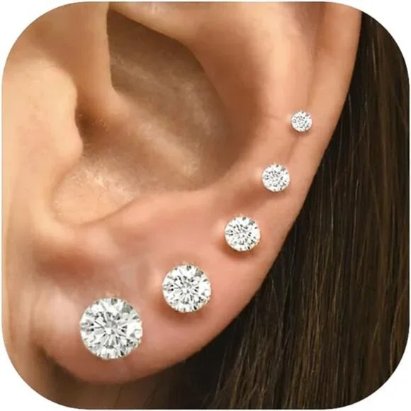 10 Pairs Small Stud Earrings for Women Precision-Cut Cubic Zirconia Earrings