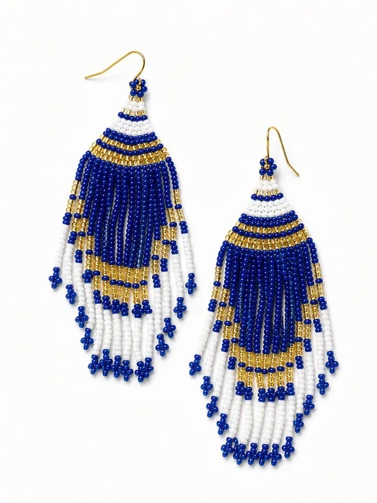 New miyuki brach Blue White and Gold Fringe Earrings waterproof Jewelry