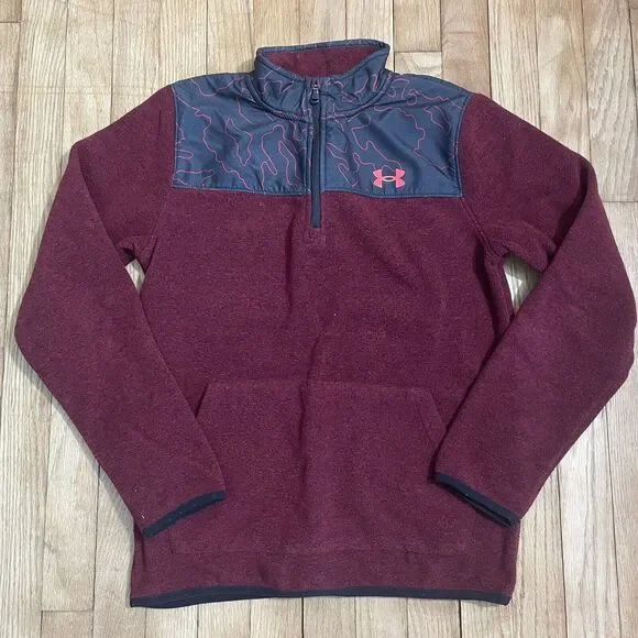 UA‎ UNDER ARMOUR Boys' LS Camo Twist Zip Fleece Top Youth XL Red