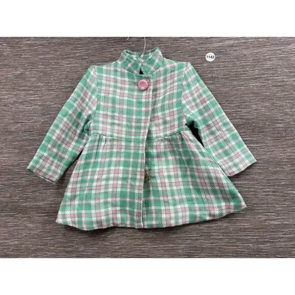 The Beaufort Bonnet Company Coat Girls 18-24 Months Green Plaid Lined Peacoat