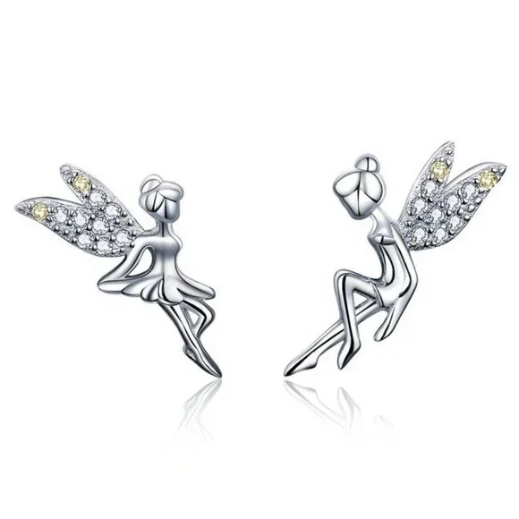 Dainty White CZ Sweet Wing Fairies Stud Earrings for Women, GPMB1441
