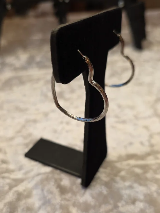 Textured Silver Tone Heart Hoop Earrings