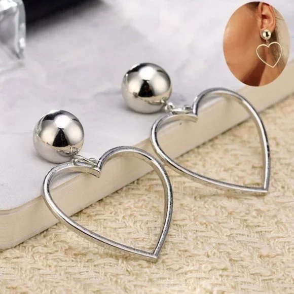 New Beautiful Sterling Silver Heart Drop Earrings