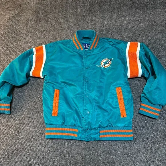 Miami Dolphins NFL Football Youth 10-12 Jacket Longsleeve Snap Aqua Orange