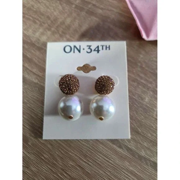 On 34th Gold Tone Pave Crystal and Faux Pearl Statement Drop Earrings100197837EG