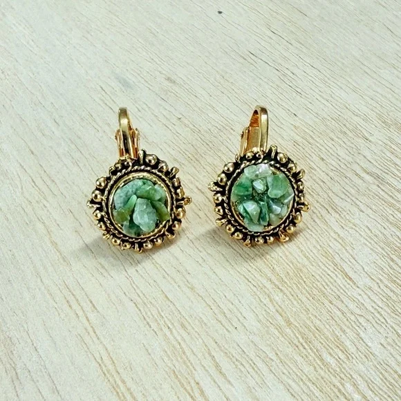 Vintage Gold and Green Clip On Earrings