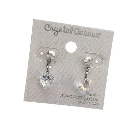 Crystal Avenue Swarovski Iridescent Heart Drop Earrings - NWT