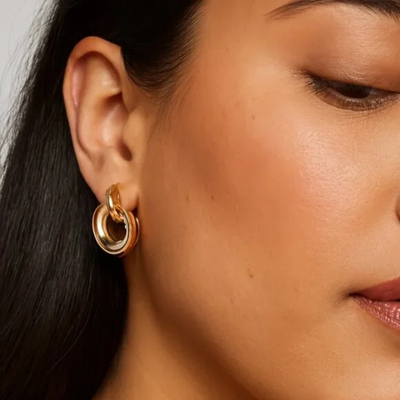Chunky Gold Oval Stud Earrings | Bold Sculptural Statement | 1.18” New