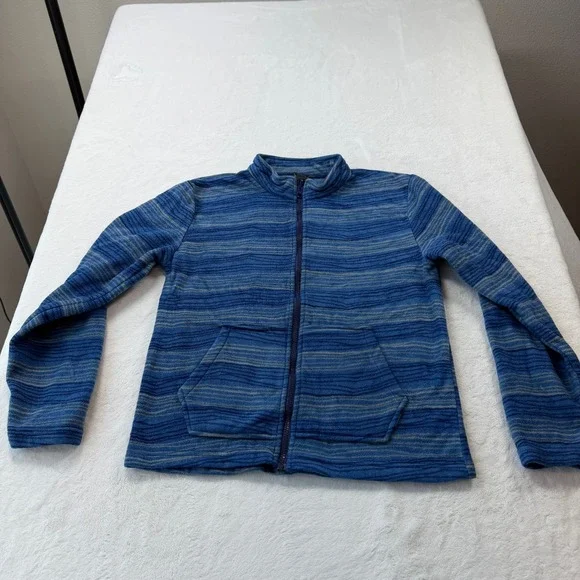 Eddie Bauer Fleece Jacket Kids L 14/16 Blue Good Striped Full Zip E9330W561