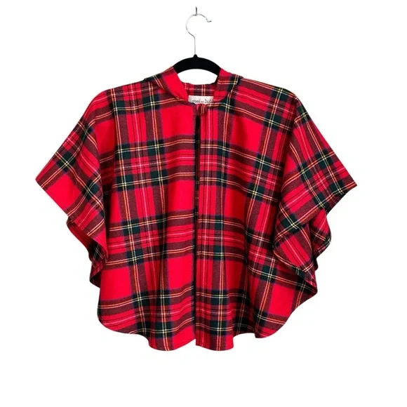 O'Neil of Dublin Girl's Hooded Irish Cape SZ Medium in Royal Red Plaid‎