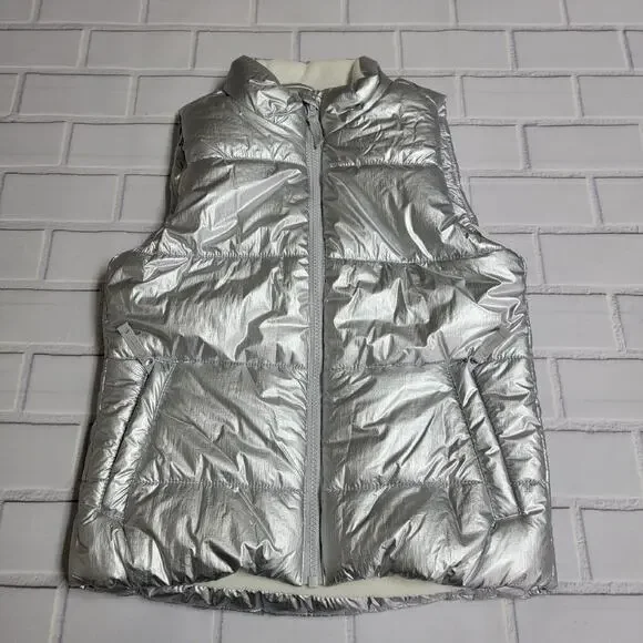 Girls Heavyweight Puffer Vest Silver Metallic Size Large (10)