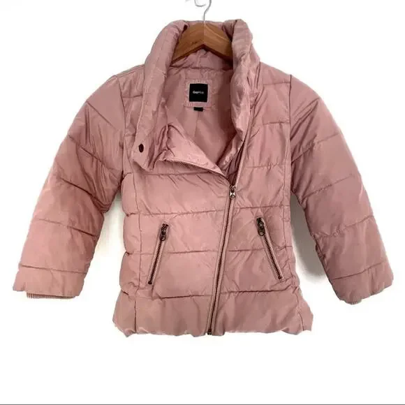 Gap Kids girls blush pink asymmetrical zip quilted puffer jacket