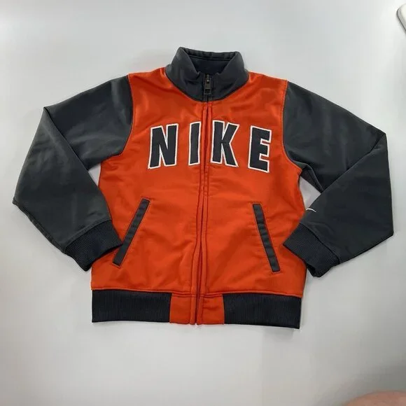 Nike Toddler Boys Full Zip Long Sleeve Jacket Size 4T Orange Grey Mock Neck