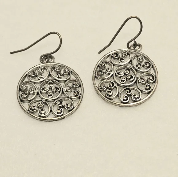 Vintage Sterling Silver Filigree Dangle Earrings, Ornate Scrollwork Design