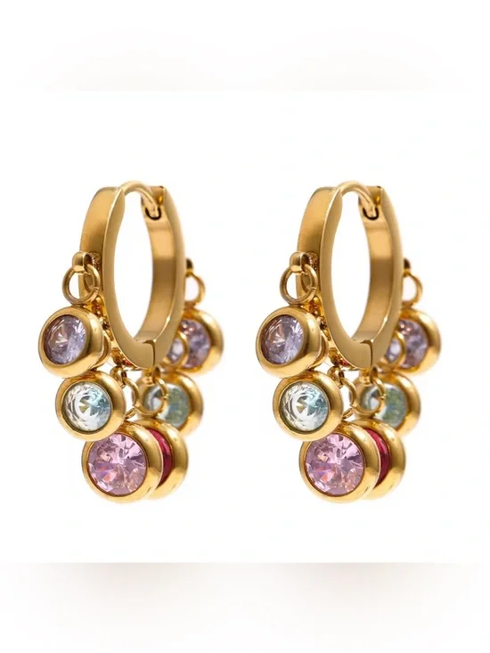 Crystal Charm Hoop Earrings – Gold Plated Stainless Steel