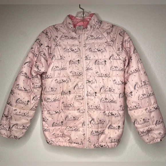 Disney Store‎ Pink Quilted Girls Size 9/10 Coat Puffer Jacket Princess Names