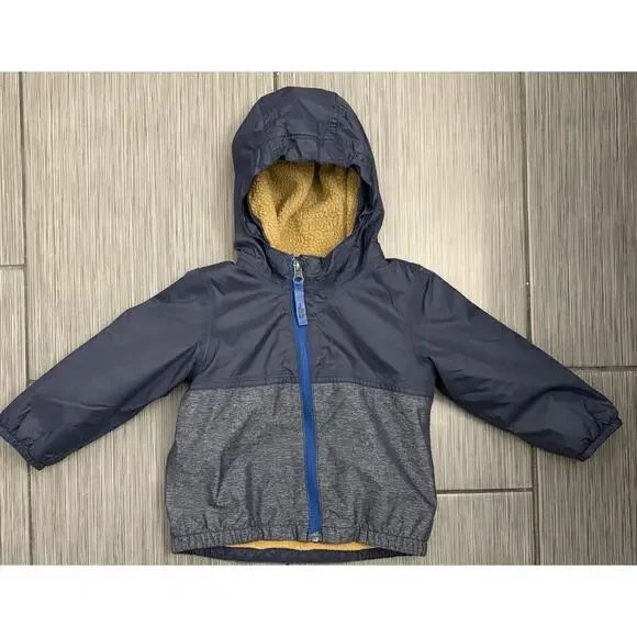 North Face Sherpa Lined Full Zip Hooded Coat Size 12-18 Months Blue/Gray