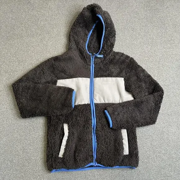 Eddie Bauer Jacket Kids Small 7/8 Black Sherpa Fleece Hooded Zip Warm Winter