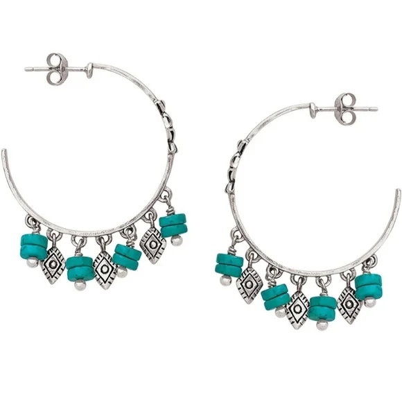 Silpada 925 Sterling Silver & Howlite 'Dive In' Hoop Earrings P3262
