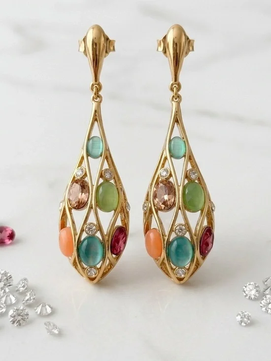 14K Gold Plated Australian Crystal Tear Drop Earrings Hypoallergenic Limited