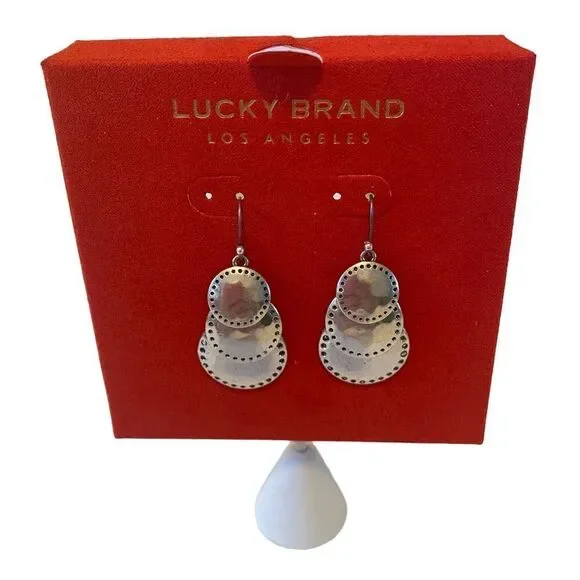 Lucky Brand Graduated Circle Drop Earrings in Hammered Silver Tone