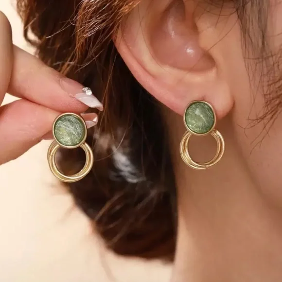 Chic Green and Gold Hoop Earrings