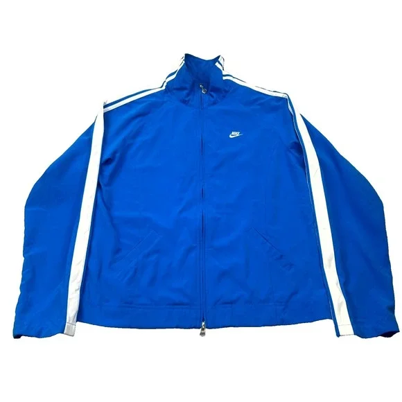 Nike Track Jacket Boys Large Blue Swoosh Logo Full Zip Sleeve Mock Neck Running