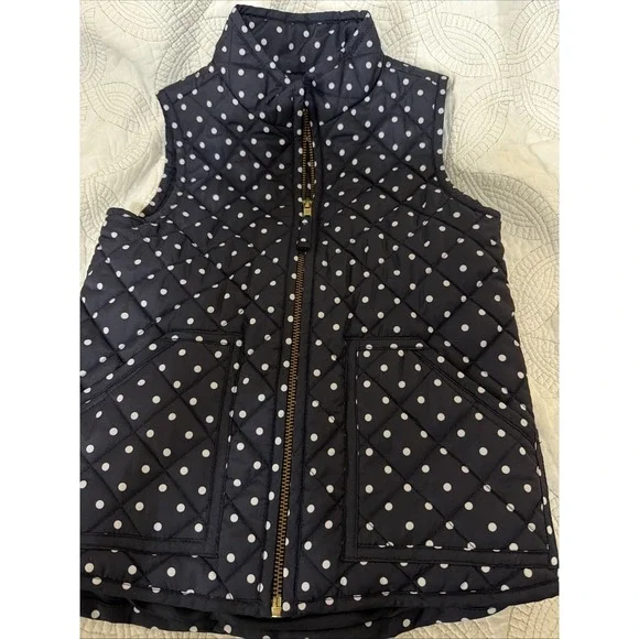 J.Crew Girls 4/5 Crewcuts Navy Blue Polka dot Quilted Insulated Sleeveless Vest