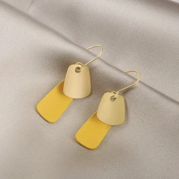 Emmie Jaise Double Layer Petal Dangle Hook Earrings Yellow Gold Gift Packaged