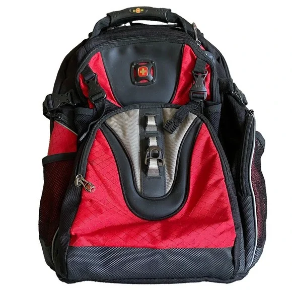 Swissgear Maxxum Tech Travel Laptop Backpack Black Red Padded Carry On Bag