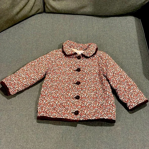 Janie and Jack Pink Floral with Brown Curduroy Trim Quilted Jacket with collar