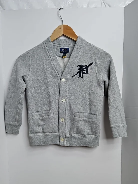 Polo Ralph Lauren Rowing Logo Gray Fleece Cardigan Sz 6 Boys