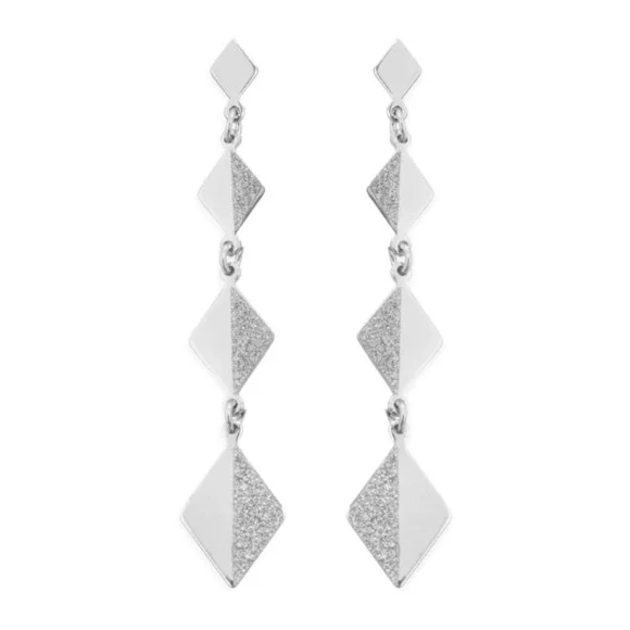 Silver Colored Diamond Shape Dangle Fashion Earrings