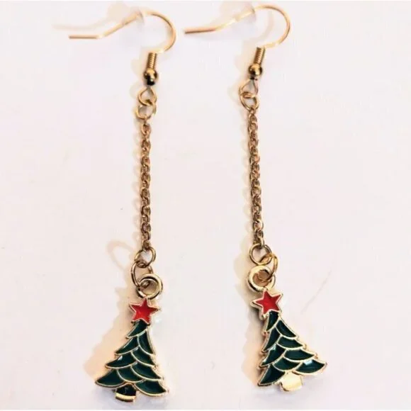 RED and Green Christmas Tree Earrings