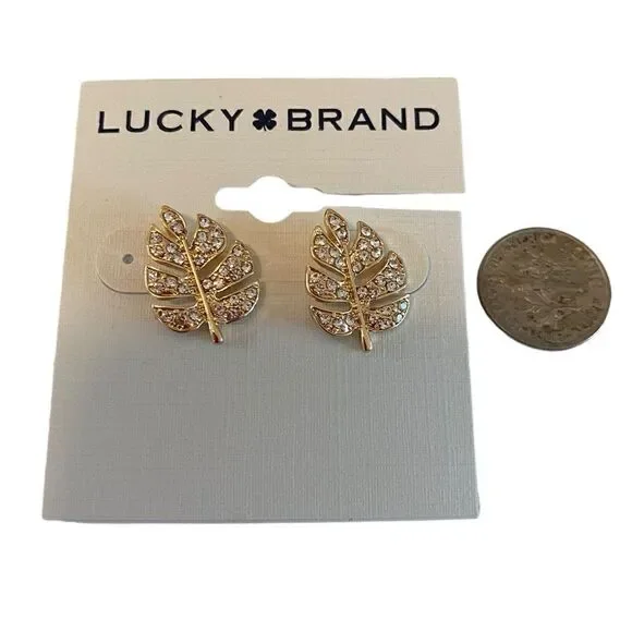 Pave Crystal & Gold Toned Leaf Posts.