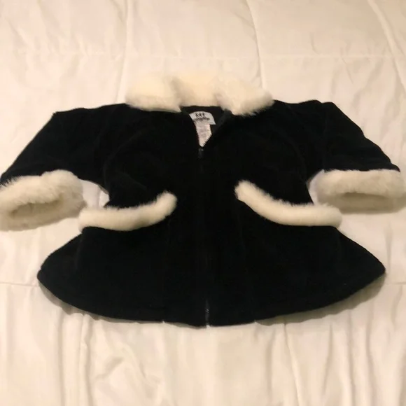 Corky & company made in the USA fluffy black girls jacket w white fluffy accents