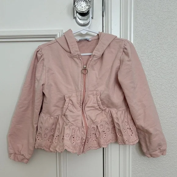 Mayoral Blush Pink Cotton Hoodie with Eyelet Detail