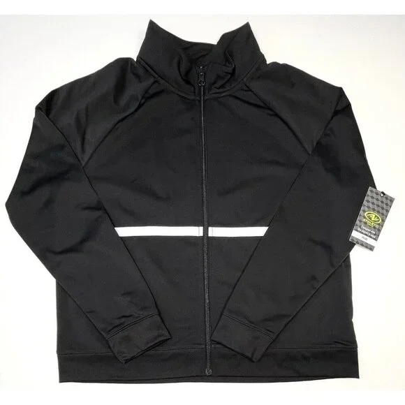 ATHLETIC WORKS Kids XL (14-16) Plus Black Soot Stripe Full-Zip TRACK JACKET NWT