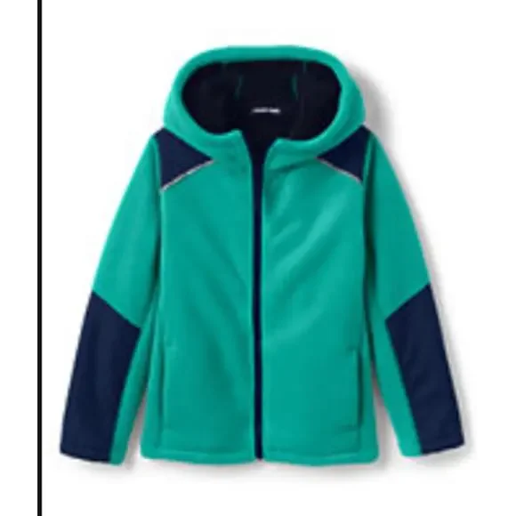 NWOT Lands End Seaglass Teal/Navy Warm Bonded Fleece Jacket - Size Large (7)