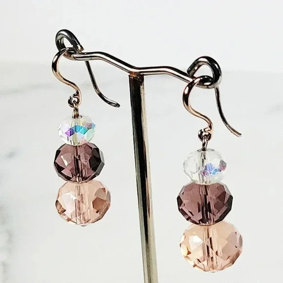 Artisan Crystal Bead Earrings Faceted Pink AB Irridescent Delicate Roman…