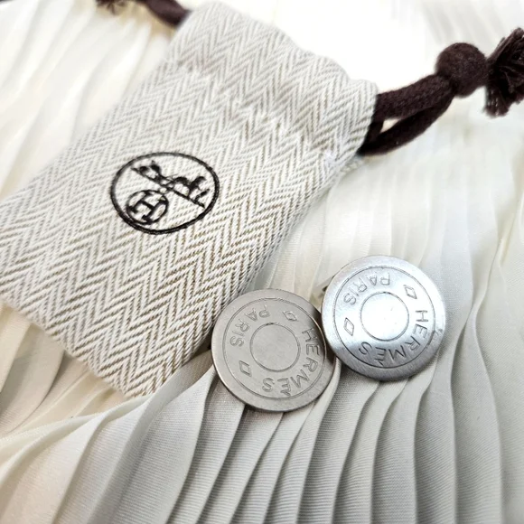 Hermes Vintage Clou de Selle Button Clip Earrings Matte Silver