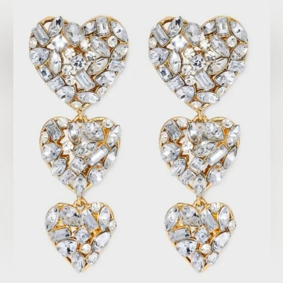 Baublebar Rhinestone Sparkle Heart Stack Earrings New in package